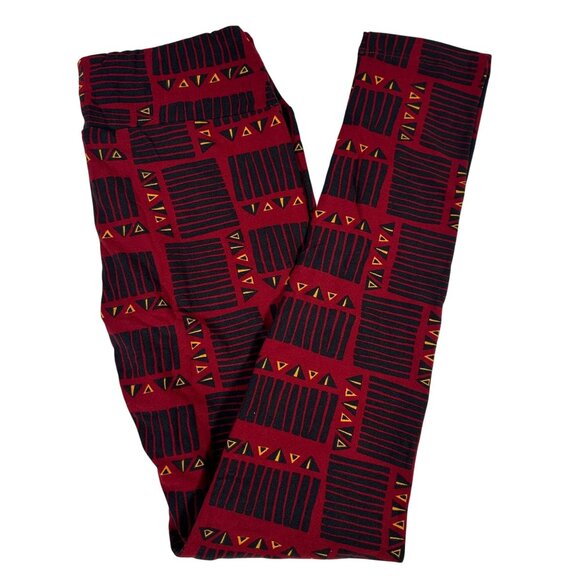 LuLaRoe Red Black Yellow Geometric Tribal Lines Shapes Geo Leggings One Size OS - Picture 1 of 6
